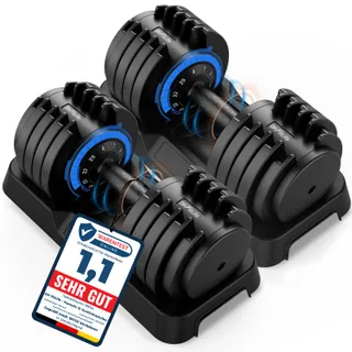 DH FitLife Haltères Réglables 25 kg – 4 à 25 kg – 10 Niveaux de Poids – Haltères Courts avec Disques – Poids Variables 10 en 1 (25KG X 2)