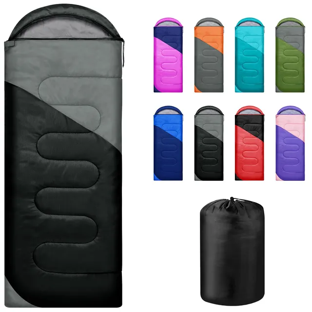 Yarmiene Sac de Couchage, Sac de Couchage Adulte Enfant pour 3-4 Saison, Compact Ultraléger pour Camping et Randonnée, Noir+Gris
