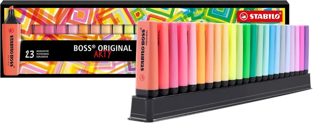 STABILO BOSS ORIGINAL ARTY - Surligneur - Set de bureau x 23 surligneurs Pastel et fluo - Gamme ARTY