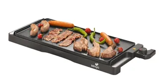 SENYA PLANCHA PARTY, Plancha Électrique XXL 2200W - 51x25 cm - Thermostat 80-250°C - Revêtement Antiadhésif Effet Pierre - Intérieur Extérieur - 6 à 8 Personnes
