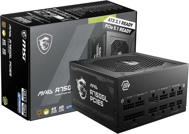 MSI MAG A750GL PCIE5 Alimentation modulaire ATX 3.1, 80 Plus Gold