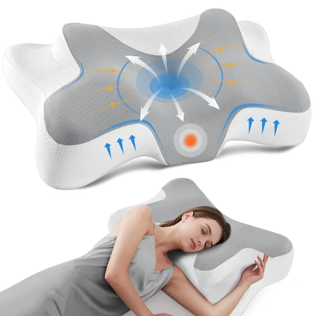 DONAMA Oreiller Cervical Ergonomique Mémoire de Forme,Gris Blanc