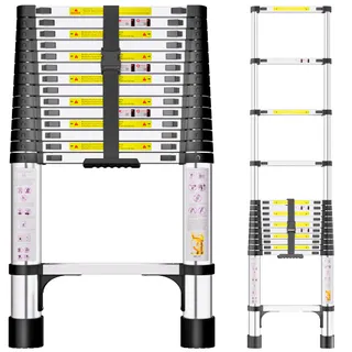 SIMPDIY Échelle Télescopique 4,4m en Acier Inoxydable, Échelle Extensible