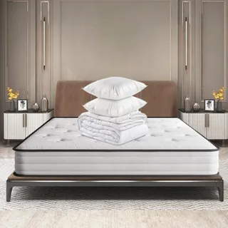 IZTOSS Matelas 140x190, Luxe Mousse à Mémoire, Kit Complet Couette + 2Oreillers, Ergonomique Haute Résilience
