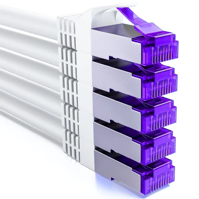 deleyCON 5x 0,25m CAT7 Câble Réseau - 10 Gigabit - Court 25cm RJ45 Câble Patch Ethernet (Cuivre, Blindage SFTP PiMF) - LAN DSL Switch Modem Routeur Panneau Patch CAT7 CAT6 CAT5 - Blanc