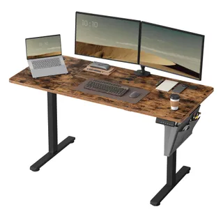 SONGMICS Bureau Électrique Réglable en Hauteur, 140 x 60 cm, Table Assis-Debout, Fonction Mémoire 4 Hauteurs, pour Bureau, Télétravail, Marron Rustique et Noir d'encre LSD134K01
