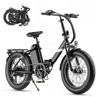 Touroll S3 Vélo Électrique Fat Bike Pliable, Pneus 20"x3.0" Tout Terrain, Moteur 250W, Batterie Amovible 468Wh, 7 Vitesses, Freins à Disque, E-Bike Urbain avec Porte-Bagages, Grande Autonomie 65KM