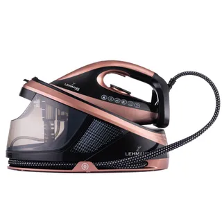 LEHMANN Centrale Vapeur, 8 bars Pression, Puissance 2400W, Réservoir 1,5L, Réglage Manuel, Mode Eco, Semelle en Céramique, 120 g/min avec Jet Vapeur Puissant, Arrêt Automatique, Noir/Or Rose