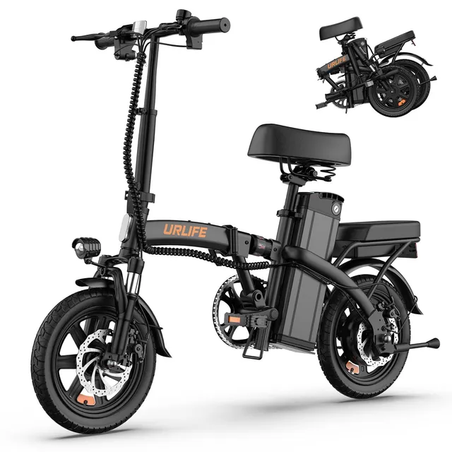 URLIFE Vélo Électrique pliant, 14" Électrique avec Batterie au Lithium Amovible 48V7.5Ah, Vélo Électrique Pliable avec Pédalage Assistance, Moteur 250W, Mini Ebike Autonomie 40-60km pour Adulte (Noir)