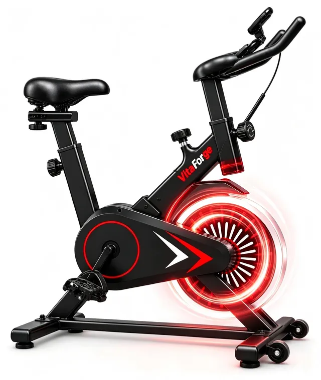 VitaForge Exercise Bike, Quiet Indoor Exercise Fitness Bike,Stationary Bike for Home with Adjustable Magnetic Resistance and Height Adjustment (Black/Red)