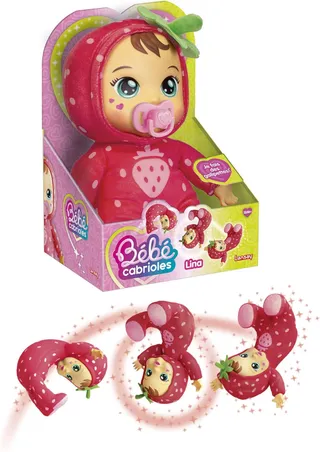 Lansay | Mon BÉBÉ CABRIOLES – Lina LA Fraise | Interactive Doll in Strawberry Pyjamas | Makes Fun Galipettes | Soft and Cuddly Body | Early Learning Toy 2 Years and Above | Baby Girl or Boy