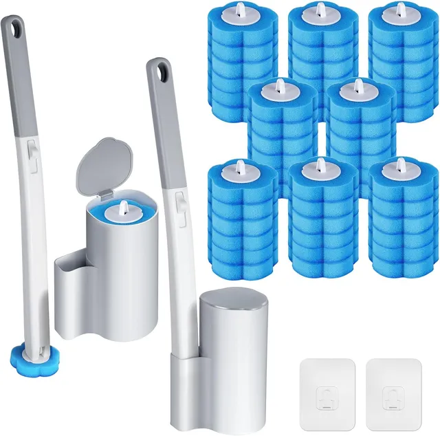 Kit de Brosse WC avec 48 Recharges et 2 Support, Manche Allongé