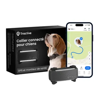 Tractive – Collier GPS pour chien | 2025 Édition | Leader du marché | Localisation en direct | Alertes anti-fugue | Moniteur d'activité et d'aboiements | Alertes de santé (Noir)