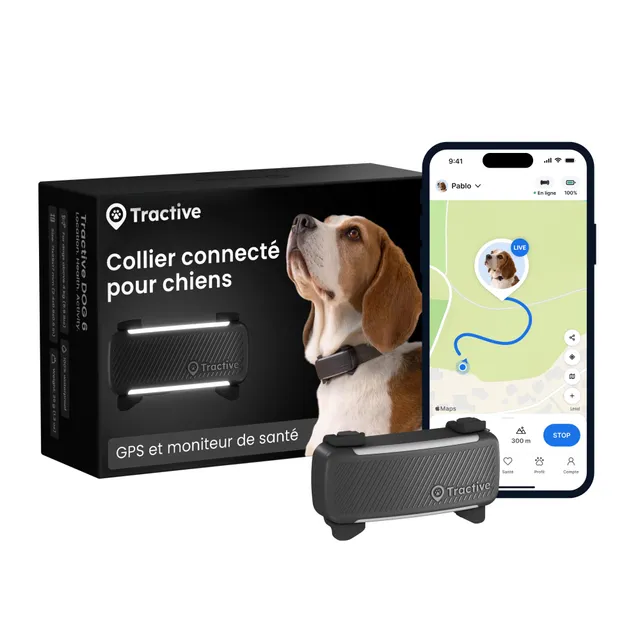 Tractive – Collier GPS pour chien | 2025 Édition | Leader du marché | Localisation en direct | Alertes anti-fugue | Moniteur d'activité et d'aboiements | Alertes de santé (Noir)