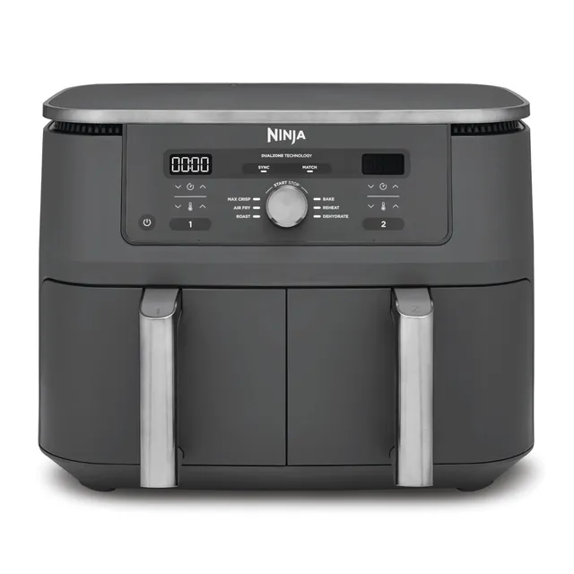 Ninja Air Fryer Dual Zone MAX numérique, Friteuse à air chaud grande capacité, 9,5 L, 6-en-1, Sans huile, Air Fry, Croustillant max, Cuire au four, Rôtir, Déshydrater, Réchauffer, Gris métal DZ400EU