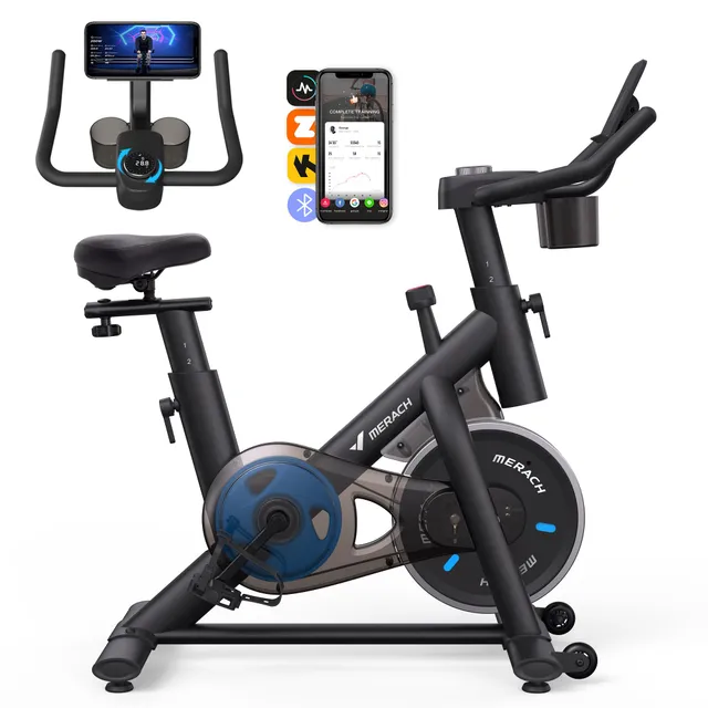 MERACH Vélo d'Appartement pour la Maison - Vélo de Fitness d'Intérieur Silencieux avec Résistance Réglable, Écran LED, Siège Confortable, pour Entraînement Cardio, App Exclusive, Capacité Max 136KG