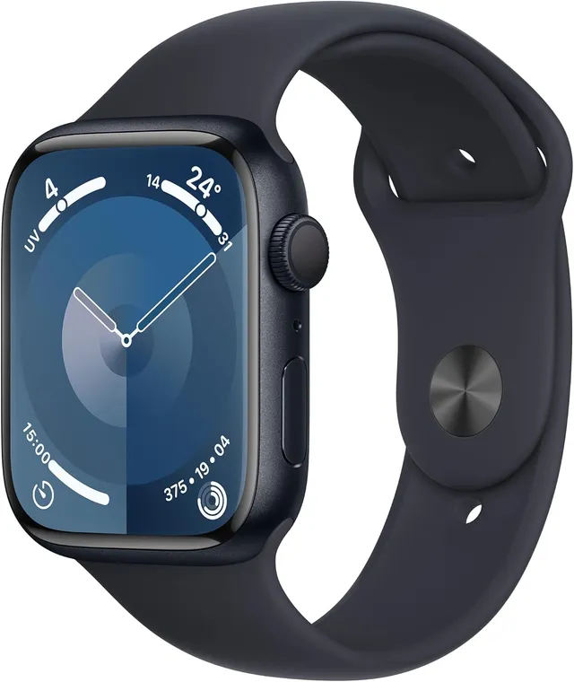 Apple Watch Series 9 (45 mm GPS) Smartwatch avec boîtier Aluminium et Bracelet Sport Minuit (M/L). Suivi de l’activité Physique, apps Oxygène sanguin et ECG, écran Retina Toujours activé