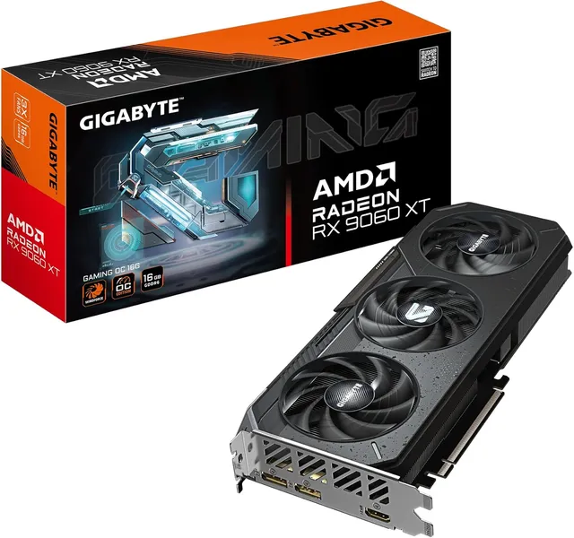GIGABYTE Radeon RX 9060 XT Gaming OC 16G Carte Graphique - 16GB GDDR6, 128bit, PCI-E 5.0, 3320 MHz Fréquence du cœur, 2 x DisplayPort, 1 x HDMI, GV-R9060XTGAMING OC-16GD
