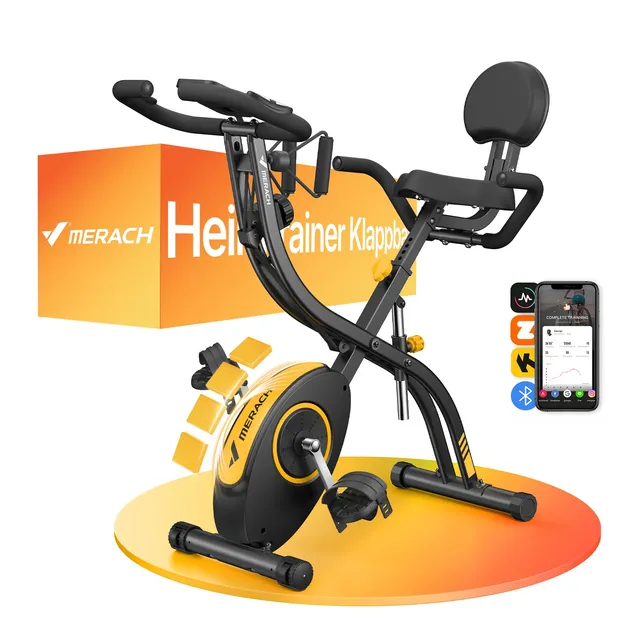 MERACH 4 en 1 Vélo D’Appartement Pliable, Velo d Appartement avec Moniteur LCD et Mesure du Pouls, Vélos de Fitness Magnétique Avec 16 Niveaux Résistance Magnétique & Coussin de Siège Confortable