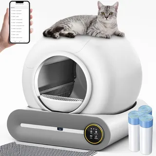Litière Chat Autonettoyante XXL 65L Désodorisation Ionique Electrique