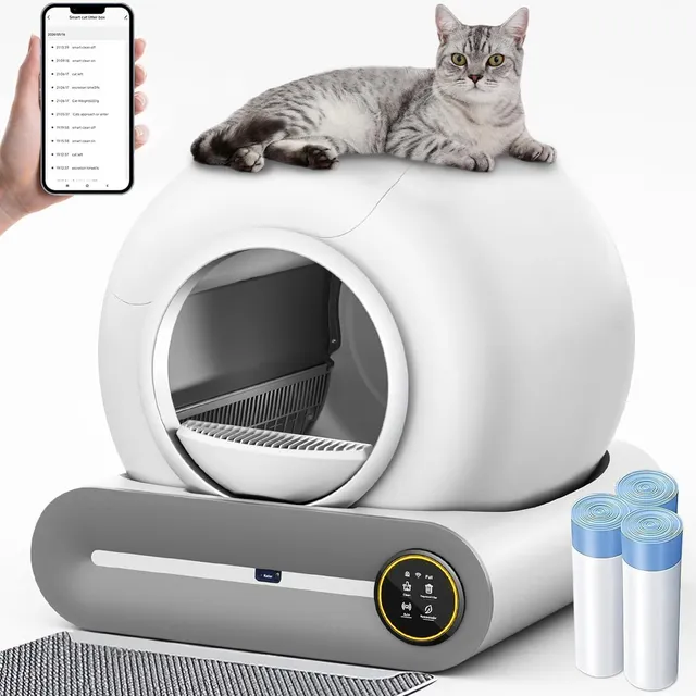 Litière Chat Autonettoyante XXL 65L Désodorisation Ionique Electrique