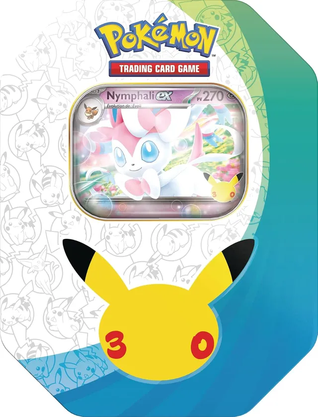 Pokémon : Boîte 30ᵉ Anniversaire – Nymphali-ex du JCC Pokémon (1 Carte Promo Brillante et 4 boosters)