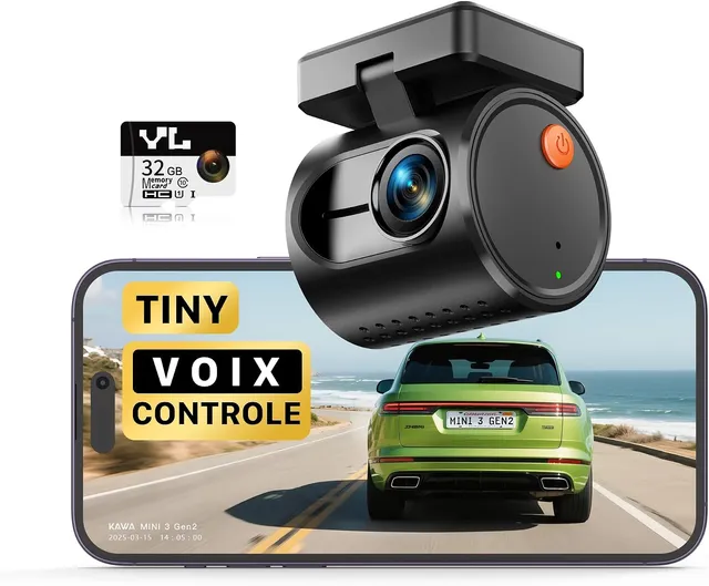 KAWA Mini Dash Cam 2K,Controllo Vocale & Telecamera Auto WiFi