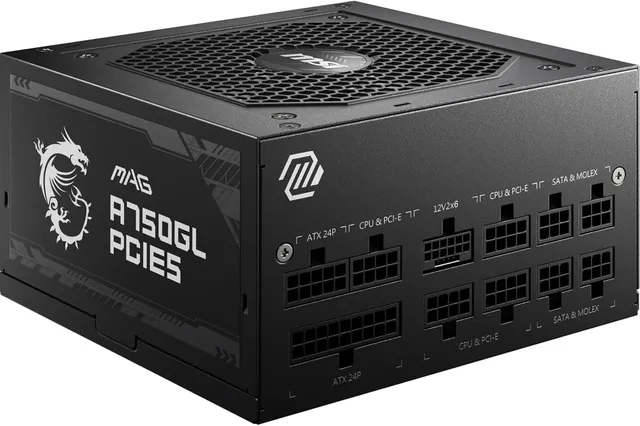 MSI MAG A750GL PCIE5 Power Supply, 750 W, 80 Plus Gold, Fully Modular, ATX 3.0, PCIe 5.0 GPU Support, Flat Black Cables, 7 Year Warranty