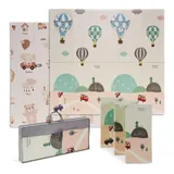 Buddy Baby - Tapis de jeu XXL pour bébé, 180 x 200 cm, double face, rembourré, pliable et avec sac de transport - Dès la naissance - Idéal comme cadeau (Ballons/Ours)