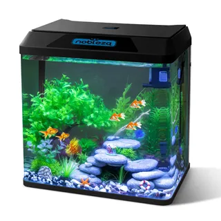 Nobleza - 30L Verre Petit Aquarium Complet avec Système de Filtration Intégré et Éclairage LED, Noir, Aquariums d'Entrée de Gamme, Poisson