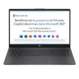 HP 15-fd0001sf Ordinateur Portable 15,6" FHD, PC Portable (Intel Celeron N100, RAM 4 Go, UFS 128 Go, Intel UHD Graphics, Windows 11), Laptop Gris, AZERTY, Microsoft 365 Personnel 12 Mois Inclus