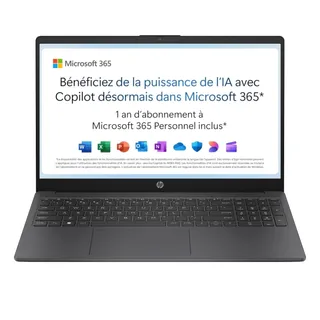 HP 15-fd0001sf Ordinateur Portable 15,6" FHD, PC Portable (Intel Celeron N100, RAM 4 Go, UFS 128 Go, Intel UHD Graphics, Windows 11), Laptop Gris, AZERTY, Microsoft 365 Personnel 12 Mois Inclus
