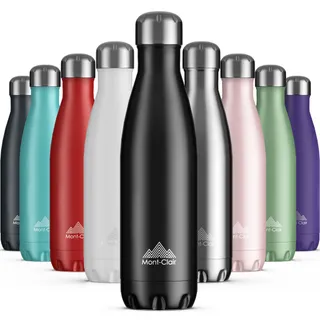 Mont-Clair Gourde isotherme - Bouteille isotherme sans BPA - Gourde inox 500ML, 24h froid & 12h chaud - Bouteille d'eau en acier - 500ml, Noir