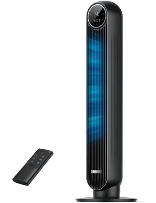 DREO 20dB ventilateur colonne silencieux, Vitesse 7,6 m/s - Oscillant à 90° ventilateurs tour pour chambre, 92 cm de haut, Télécommande incluse, 4 vitesses, 4 modes, minuterie 8H, Noir - Nomad One