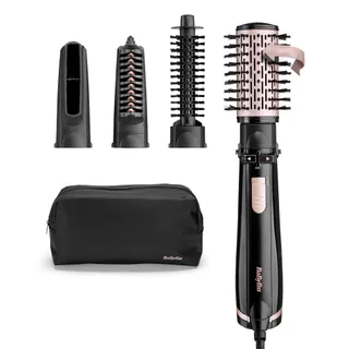 BaByliss Brosse soufflante rotative Dry, Straighten and Style - Pour sécher, lisser et mettre en forme, Fonction ionique, Avec 4 accessoires interchangeables, Noir, AS200E