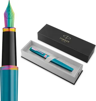 Parker Meridian Stylo plume | Laque turquoise avec bordures arc-en-ciel | Plume fine | Stylos pour l'écriture et Fournitures de papeterie | Encre bleue | Boîte cadeau de luxe