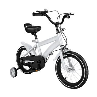 Salmeee Vélo enfant 14 pouces avec roues stabilisatrices, vélos de sport pour extérieur réglables en hauteur pour enfants de 3 à 6 ans, garçon/fille, cadre léger, conduite confortable (Blanc)