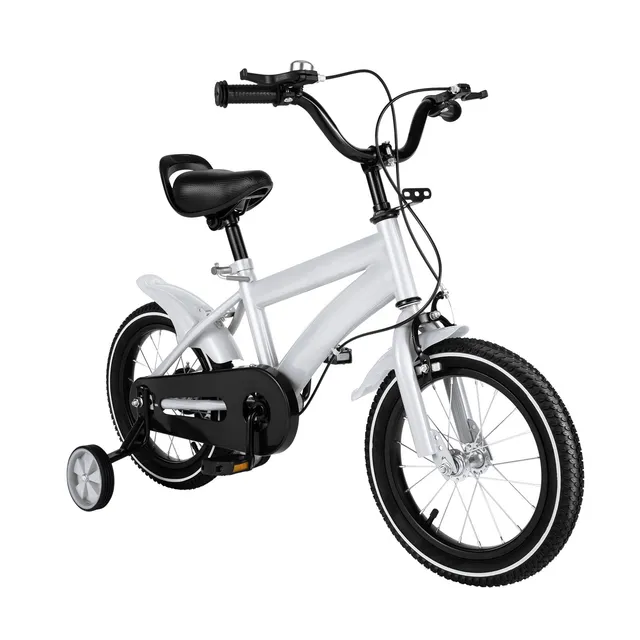Salmeee Vélo enfant 14 pouces avec roues stabilisatrices, vélos de sport pour extérieur réglables en hauteur pour enfants de 3 à 6 ans, garçon/fille, cadre léger, conduite confortable (Blanc)