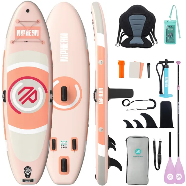 Niphean Paddle Gonflable Adulte avec Tous Les Accessoires, 320cm Planches de Stand Up Paddle Gonflables pour Tous Les Niveaux, Sup avec Capacité 200 kg pour 2 Personnes, Paddle Gonflable avec Siège