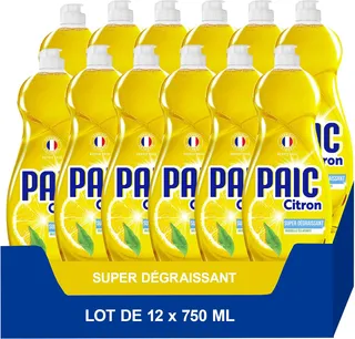 Paic, Liquide Vaisselle Éclat Citron, Super Dégraissant, Lot 12 x 750 ml
