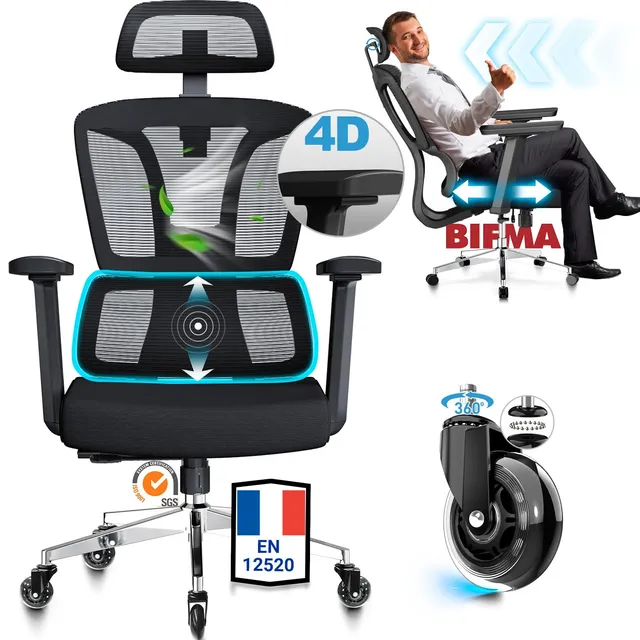 MELOKEA Fauteuil de Bureau Ergonomique, Chaise Bureau, Télétravail & Gaming