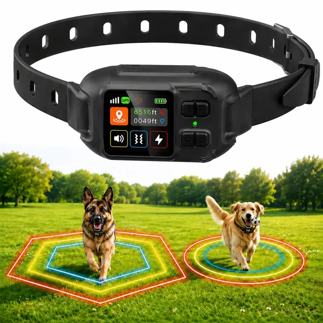 Sicilaien Clôture Électrique sans Fil pour Chien, Collier Anti-Fugue GPS Localisation Précise, 3 Modes Bip/Vibration/Choc, IPX7 Étanche, Collier Anti-Fugue sans Fil Jardin Ferme Camping