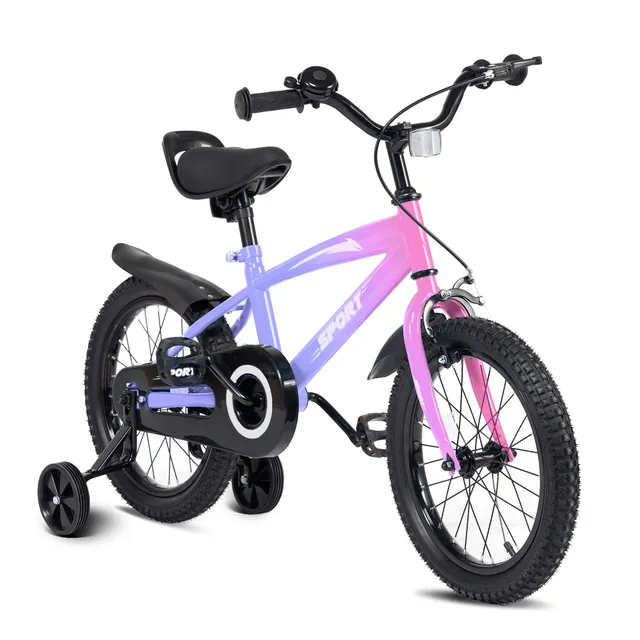 BODIOO Vélo enfant 14 pouces, vélo pour garçon et fille avec roues stabilisatrices, cadre stable, siège réglable, frein arrière et frein à main, adapté pour les cyclistes de 94 à 107 cm (dégradé
