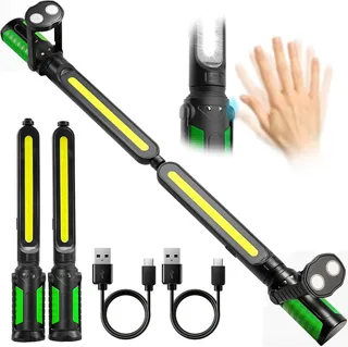 SYLSTAR Baladeuse LED Mecanicien avec Contrôle Capteur, 2400LM Lampe Mecanicien, 4400mAh Lampe de Travail avec Crochets et Base Magnétique, Projecteur LED Rechargeable pour Réparation Auto (Vert)