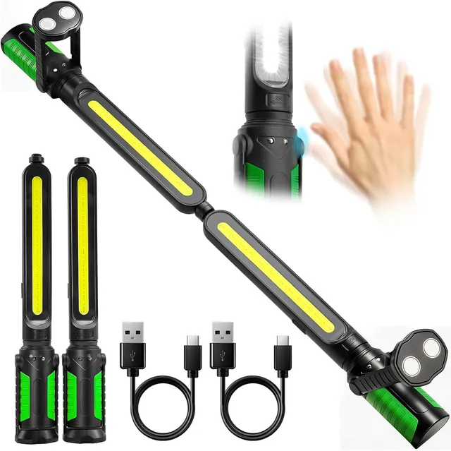 SYLSTAR Baladeuse LED Mecanicien avec Contrôle Capteur, 2400LM Lampe Mecanicien, 4400mAh Lampe de Travail avec Crochets et Base Magnétique, Projecteur LED Rechargeable pour Réparation Auto (Vert)
