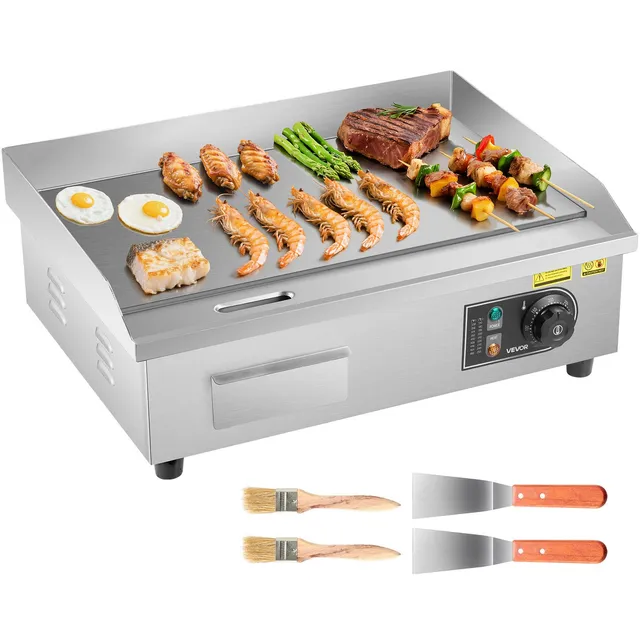 VEVOR Plancha Électrique 3200 W, Plaque à Snacker Commerciale 535x300 mm, Plaque de Cuisson de Comptoir en Inox, Température Réglable 50-300 °C, avec Accessoires, pour Barbecue, Restaurant, Snack-Bar