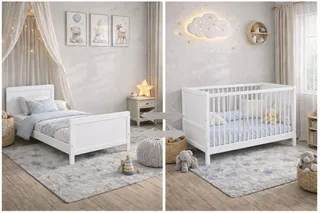 Baby Happy Bliss Lit bébé évolutif Nelly 120x60 cm – Bois de hêtre – Lit Junior Convertible – Sommier réglable – en 716 (Blanc)