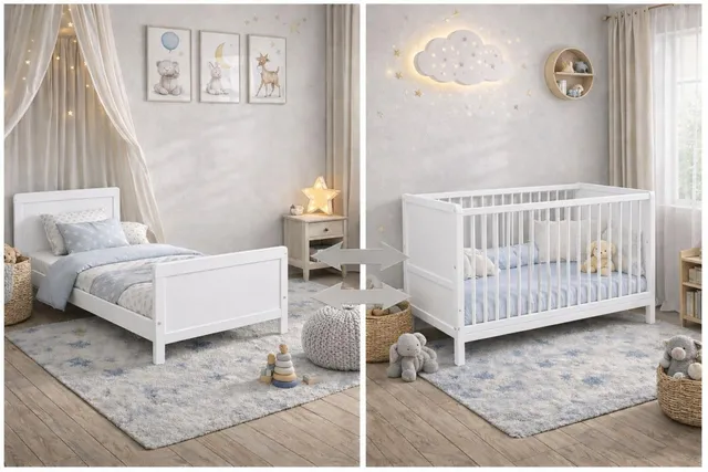 Baby Happy Bliss Lit bébé évolutif Nelly 120x60 cm – Bois de hêtre – Lit Junior Convertible – Sommier réglable – en 716 (Blanc)