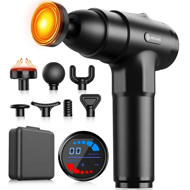 Pistolet de Massage,AERLANG Pistolet de Massage avec Chaleur,Masser les muscles,Silencieux Masseur dos et cervicales avec 20 Niveaux Réglables,Charge de Type-C, Cadeau Anniversaire Femme&Homme