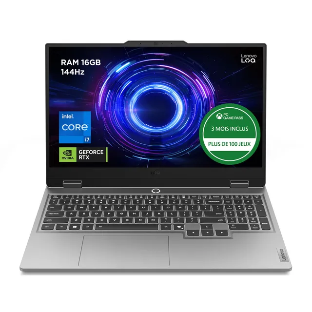 Lenovo LOQ 15IRX10 - Ordinateur Portable Gaming 15.6'' FHD 144Hz (Intel Core i7-13700HX, RAM 16Go, SSD 512Go, NVIDIA RTX 5060 8GB, Windows 11 Home) Clavier rétroéclairé Blanc AZERTY Français - Gris